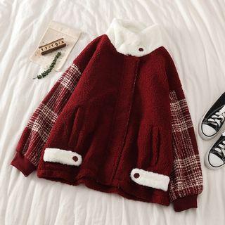 Fleece Loose-fit Jacket Wine Red - One Size