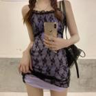 Spaghetti-strap Lace Panel Floral Dress