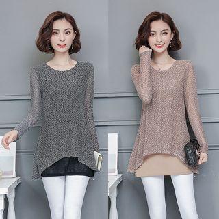 Mock Two-piece Long-sleeve Sheer T-shirt