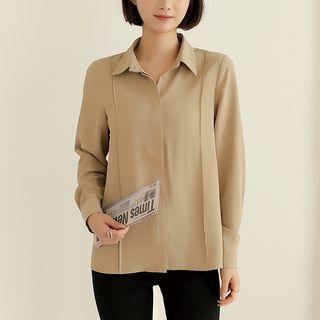 Hidden-button Pintuck-trim Blouse Beige - One Size