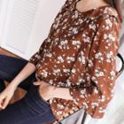 Collared 3/4-sleeve Floral Top