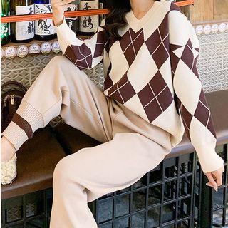 Set: Argyle Sweater + Cropped Harem Pants