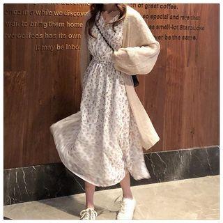 Floral Printed Chiffon V-neck Dress As Shown In Figure - One Size