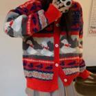Duck Embroidery Cardigan Duck - Red - One Size