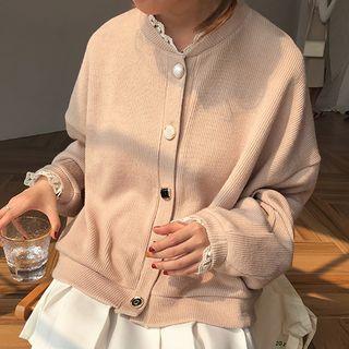 Lace Trim Buttoned Knit Jacket