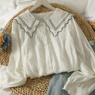 Peter Pan-collar Loose Shirt White - One Size