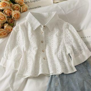 Slim-fit Eyelet Crop Shirt White - One Size