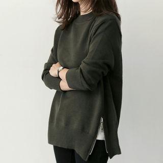 Round-neck Zip-detail Knit Top