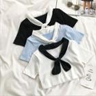 Color-block Lace-up Short-sleeve Top