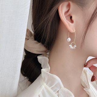 925 Sterling Silver Faux Pearl Faux Crystal Dangle Earring