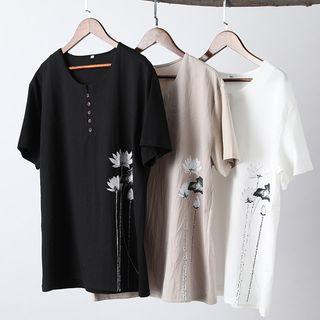 Short-sleeve Lotus Flower Print T-shirt