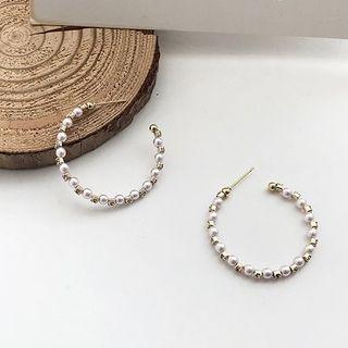 Faux Pearl Open Hoop Stud Earring