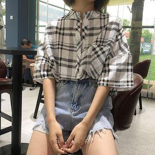 Stand Collar Short Sleeve Blouse