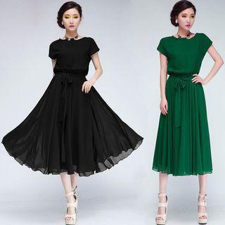 Short-sleeve Midi Chiffon Dress