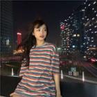 Striped Boxy T-shirt As Shown In Figure - One Size