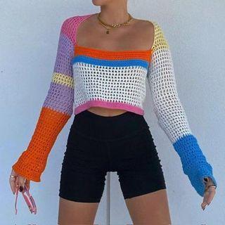 Color Block Knit Crop Top