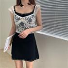 Sleeveless Lace Top / Spaghetti Strap Mini A-line Dress