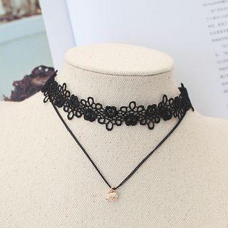 Layered Lace Choker Black - One Size