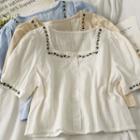 Puff-sleeve Embroidered Crop Shirt