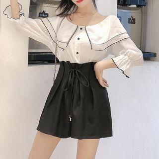 Set: 3/4-sleeve Chiffon Shirt + Shorts