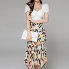 Set: Puff-sleeve Top + Print Midi Mermaid Skirt