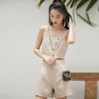 Set: Plaid Cropped Camisole Top + High-waist Wide-leg Shorts