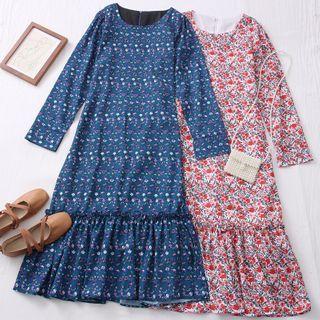 Tie-back Ruffled-hem Floral Midi Dress