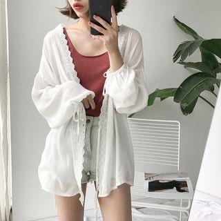 Long-sleeve Drawstring Ruffled Light Cardigan