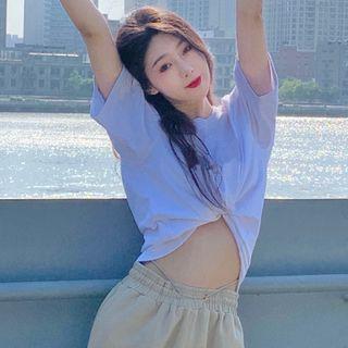 Short-sleeve Plain T-shirt / Drawstring Harem Pants