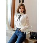 Frill-neck Bell-cuff Lace Top