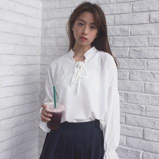 Peter Pan Collar Long-sleeved Frill Plain Lace Top