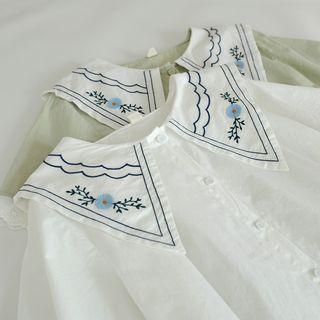 Short-sleeve Floral Embroidered Eyelet Lace Trim Blouse