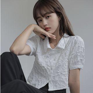 Short-sleeve Asymmetrical Shirred Blouse