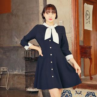 Tie-front Faux-pearl Shirtdress