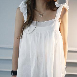 Beribboned-strap Smocked-back Linen Top