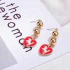 Unicorn Heart Metal Bead Dangle Earring 925 Silver Stud Earring - Red & Gold - One Size