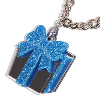 Sweet Blue Glitter Present Chain Silver Necklace