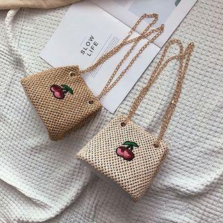 Cherry Embroidery Straw Bucket Bag