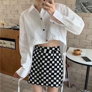 High Low Crop Shirt / Checkerboard Mini Skirt
