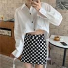 High Low Crop Shirt / Checkerboard Mini Skirt