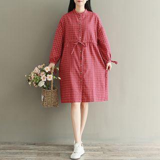Check Drawstring Shirtdress