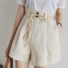 High-waist Pleated Linen Shorts