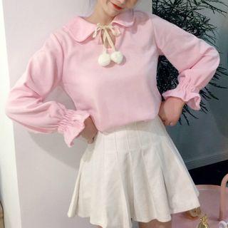 Lace-up Collared Long-sleeve Top