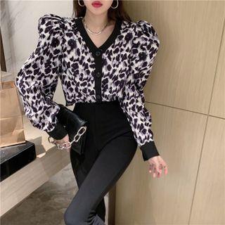 Long-sleeve Button-up Leopard Print Blouse