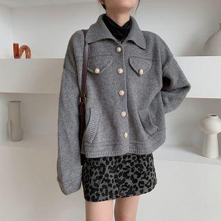 Collared Faux Pearl Button Cardigan