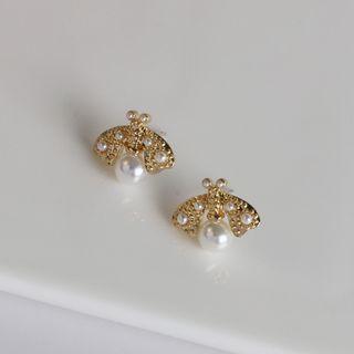 Faux Pearl Bee Stud Earring 1 Pair - Gold - One Size