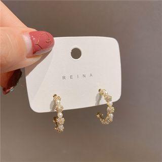 Faux Pearl Rhinestone Alloy Open Hoop Earring Hoop Earring - Pearl - Gold - One Size
