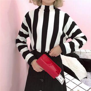 Striped Mock Neck Knit Pullover