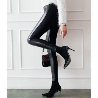 Color-block Faux-leather Leggings Black - One Size