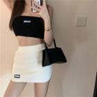 Arrow Embroidered Strapless Cropped Top / Mini Pencil Skirt